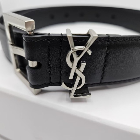 Saint Laurent Designer Belt - Black Leather and Gold Hardware - Picture 1 of 5